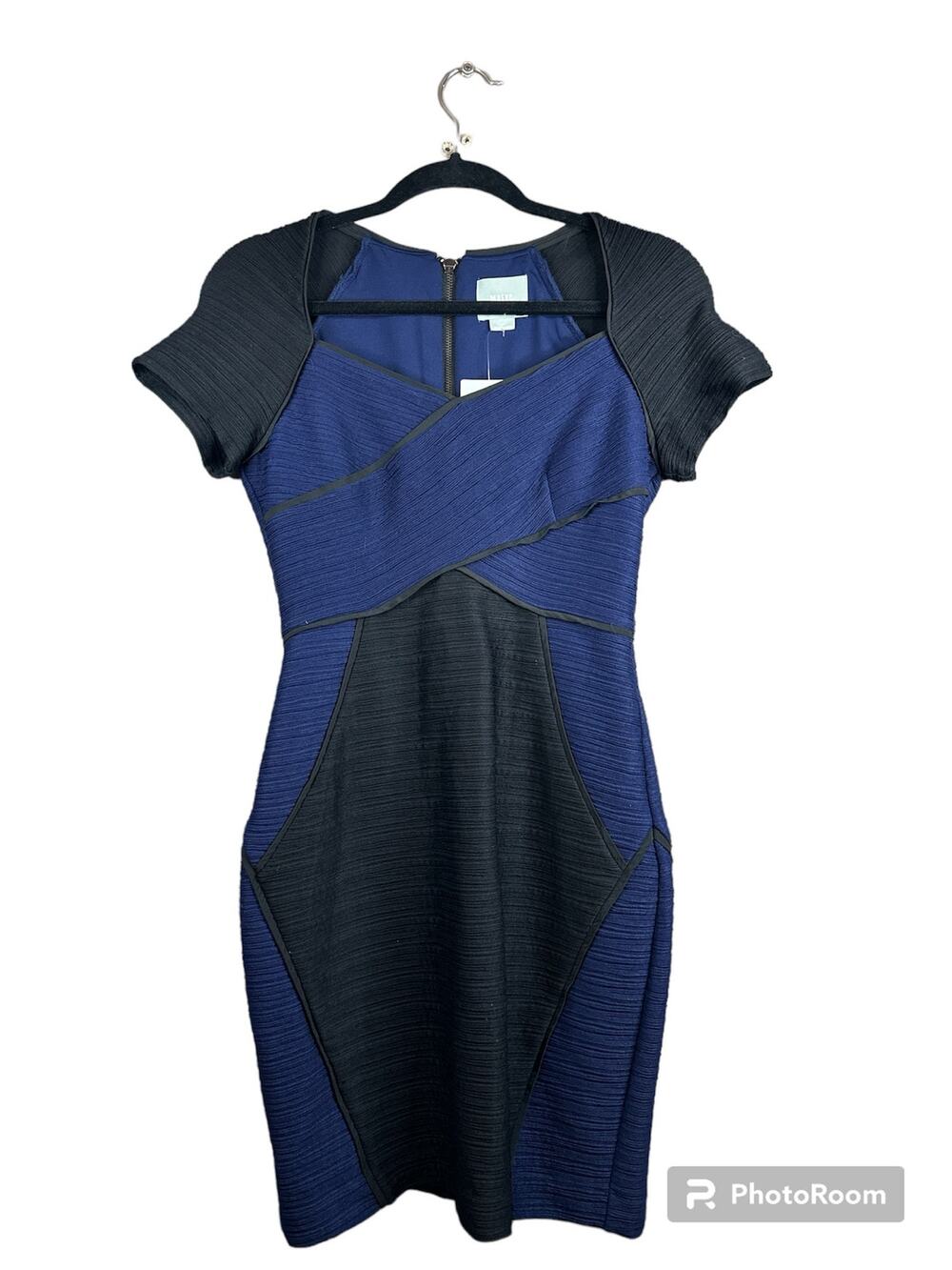 NWT Anthropologie Maeve Short Sleeve Black Blue Bodycon Fitted Dress Size 2P